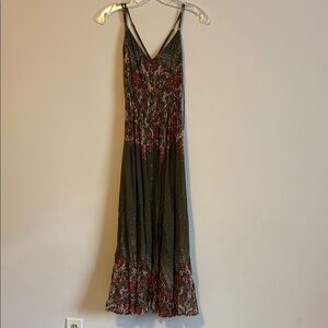 Free People Hunter Green and Red Print Maxi Dress